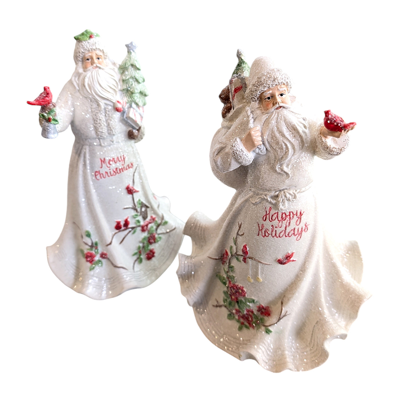 Santa White Glitter Figurines