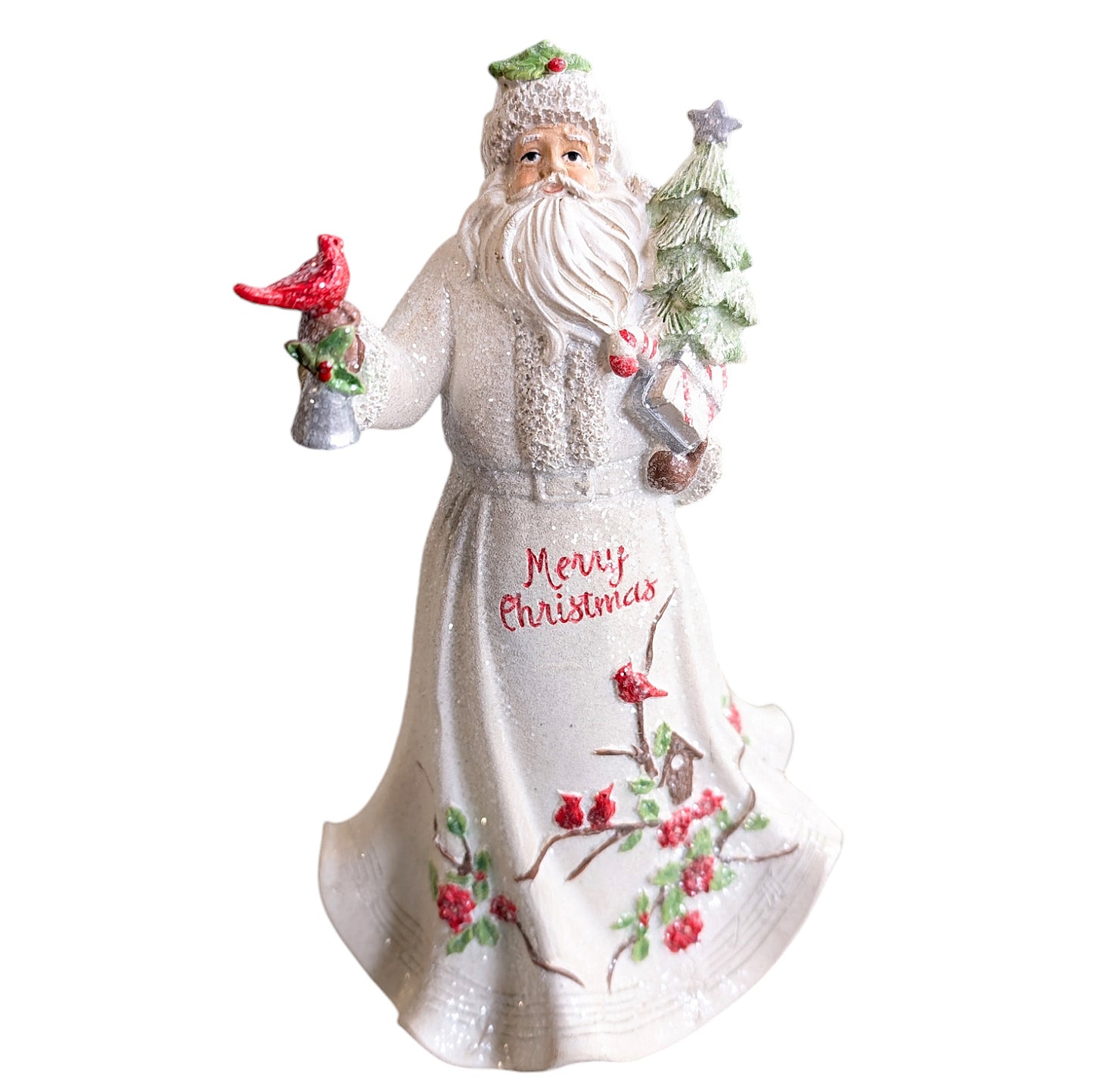 Santa White Glitter Figurines